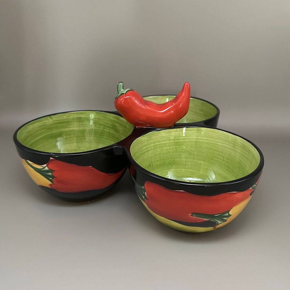 Clay Art "Caliente" 3-Section Ceramic Condiment Server